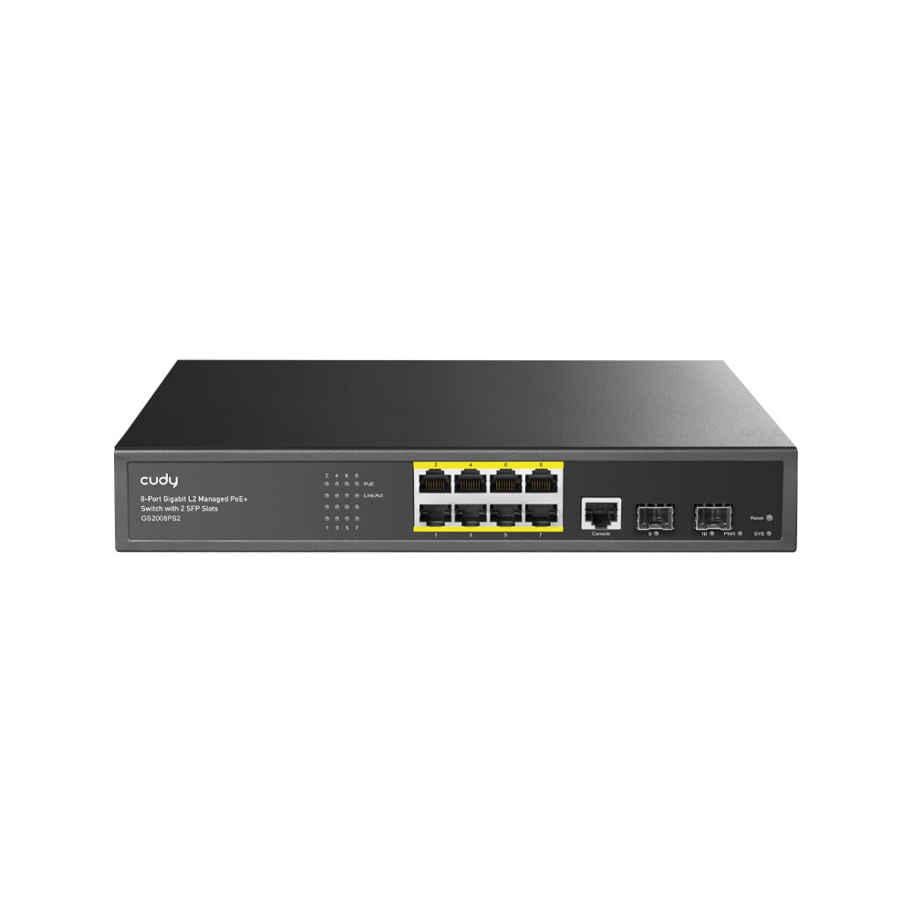 Switch PoE Gigabit Cudy L2 com 8 portas e 2 SFPs