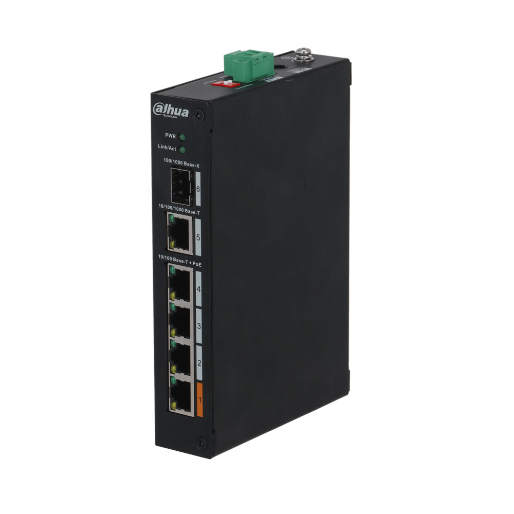 Comutador combinado Dahua não gerível 4 PoE + 2 Gigabit