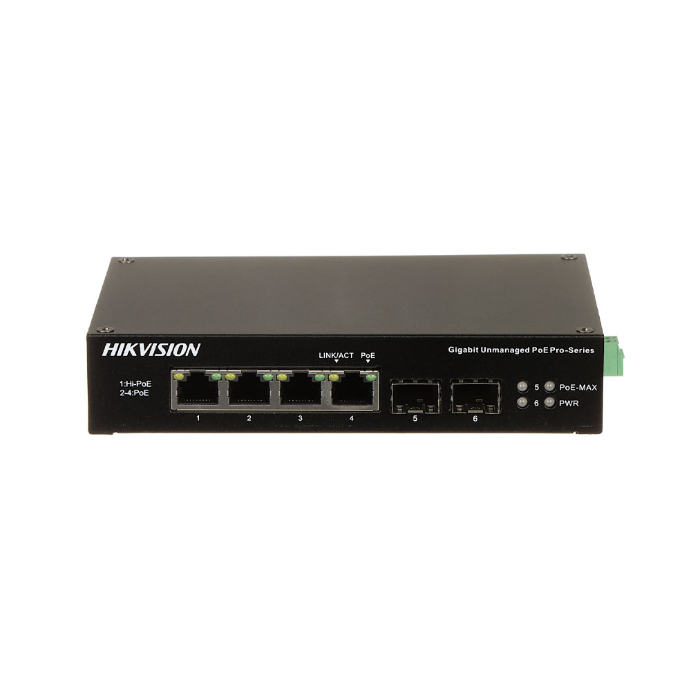 Comutador PoE de 4 portas + 2 SFPs Gigabit