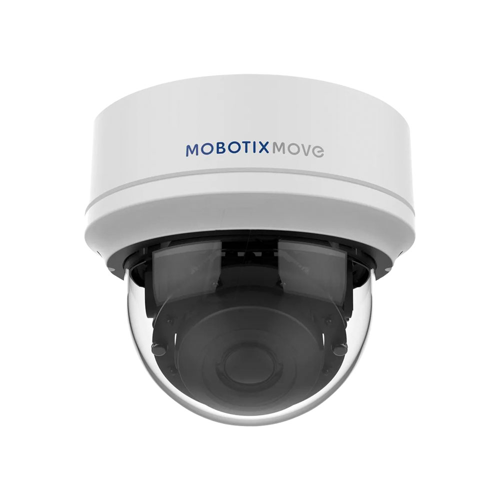 Mx-VD2A-5-IR-VA - MOBOTIX MOVE IP dome. 5MP@30ips, H.265. ICR, 0,1/0,01 lux, IR 40m. Ótica motorizada de 2,7~12mm. WDR 130dB. Análise de vídeo. 1 entrada de áudio / 1 saída de áudio. 2 entradas de alarme / 1 saída de alarme. Ranhura microSD, RJ45, Onvif. IP66, IK10. 12V DC / 24V AC / PoE.