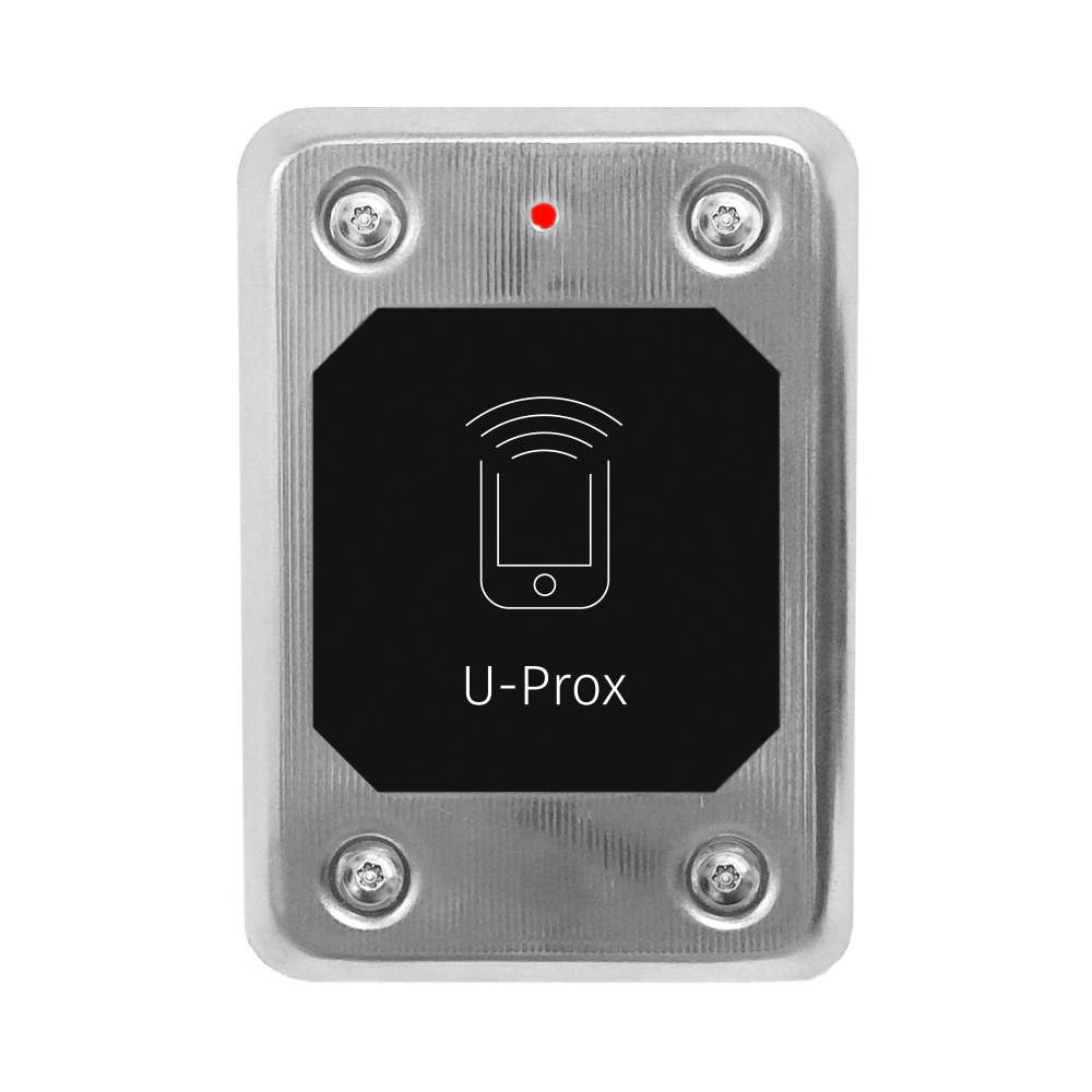 U-Prox SL steel - Leitor U-Prox versátil e resistente a vandalismo. Credenciais móveis. Rádio NFC e 2,4 GHz. Distância ajustável de 2,4 GHz (0,1 - 12 m). Mifare Plus SL1 / SL3 e Mifare Classic. Suporta vários formatos RFID de 125 KHz. Ajustável a partir do Smartphone. Interface Wiegand ajustável. Instalação fácil e cómoda
