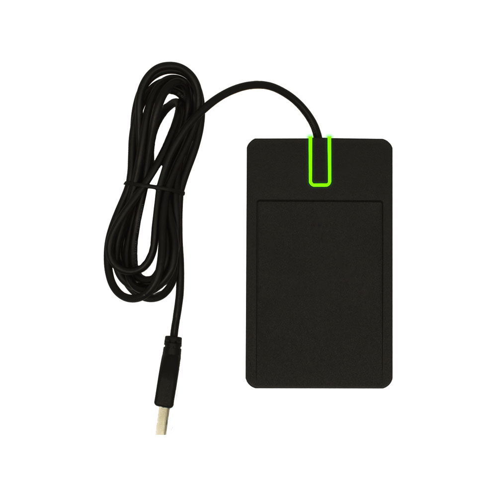 Lector de escritorio multiestandar - Leitor de ID de secretária por radiofrequência e ID móvel U-PROX. Leitura móvel de credenciais. Leitura por rádio NFC e 2,4 GHz. Mifare Plus SL1/SL3 e Mifare Classic com encriptação. Compatível com vários formatos RFID de 125 kHz. Smartphone ajustável. Interface USB. Serviço de secretária U-Prox para integração