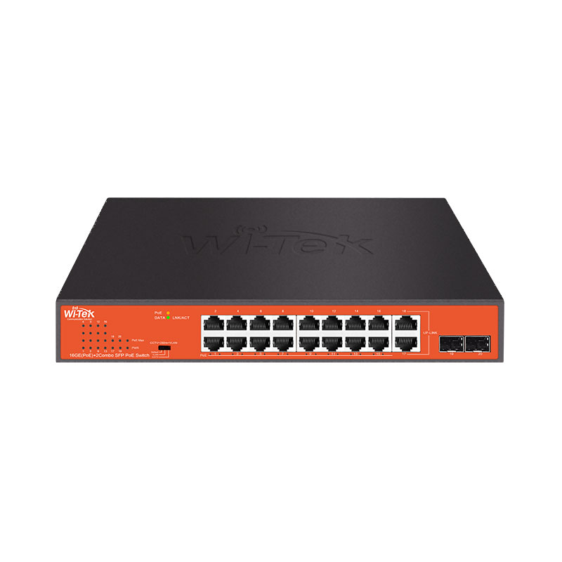 Switch PoE não gerível de 16 Gigabit + 2 COMBOs Gigabit