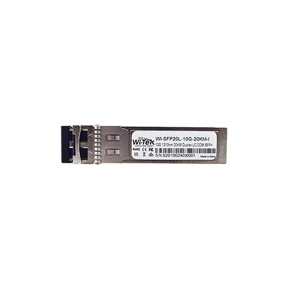 20KM 2.5Gbps Single module Double Fiber Transceivers - Módulo Wi-Tek SFP de fibra única de 10 Gbps. Distância até 20 km. Conector LC. Suporta DDM. Monitorização de diagnóstico digital. Pode ser ligado a quente. Plug&Play sem configuração. Elevada compatibilidade