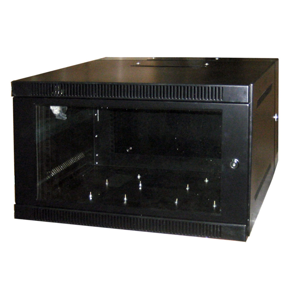 RACK WALL CABINET 6U 600*550CM BLACK COLOR - Armário de parede AirSpace para rack de 6U de altura. Fácil instalação e manutenção. Tampas laterais amovíveis. Capacidade de carga de 30 kg. Inclui 2 suportes para tabuleiros. Tamanho exterior: 600 (L) x 370 (A) x 550 (P) mm