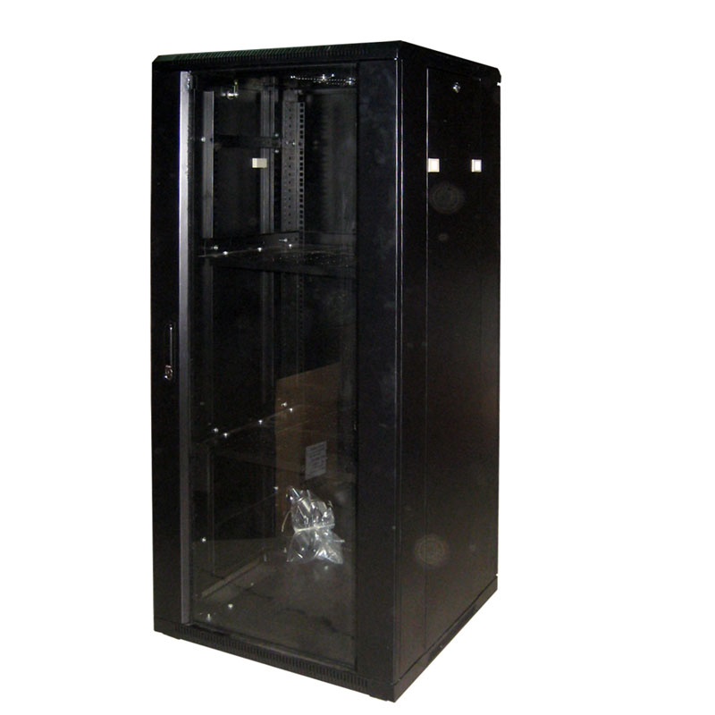 RACK STAND CABINET 27U W/FAN 600*600CM BLACK COLOR - Armário rack 27U de montagem na parede com altura e tamanho em mm de 600 (C) x 600 (P) x 1480 (A).